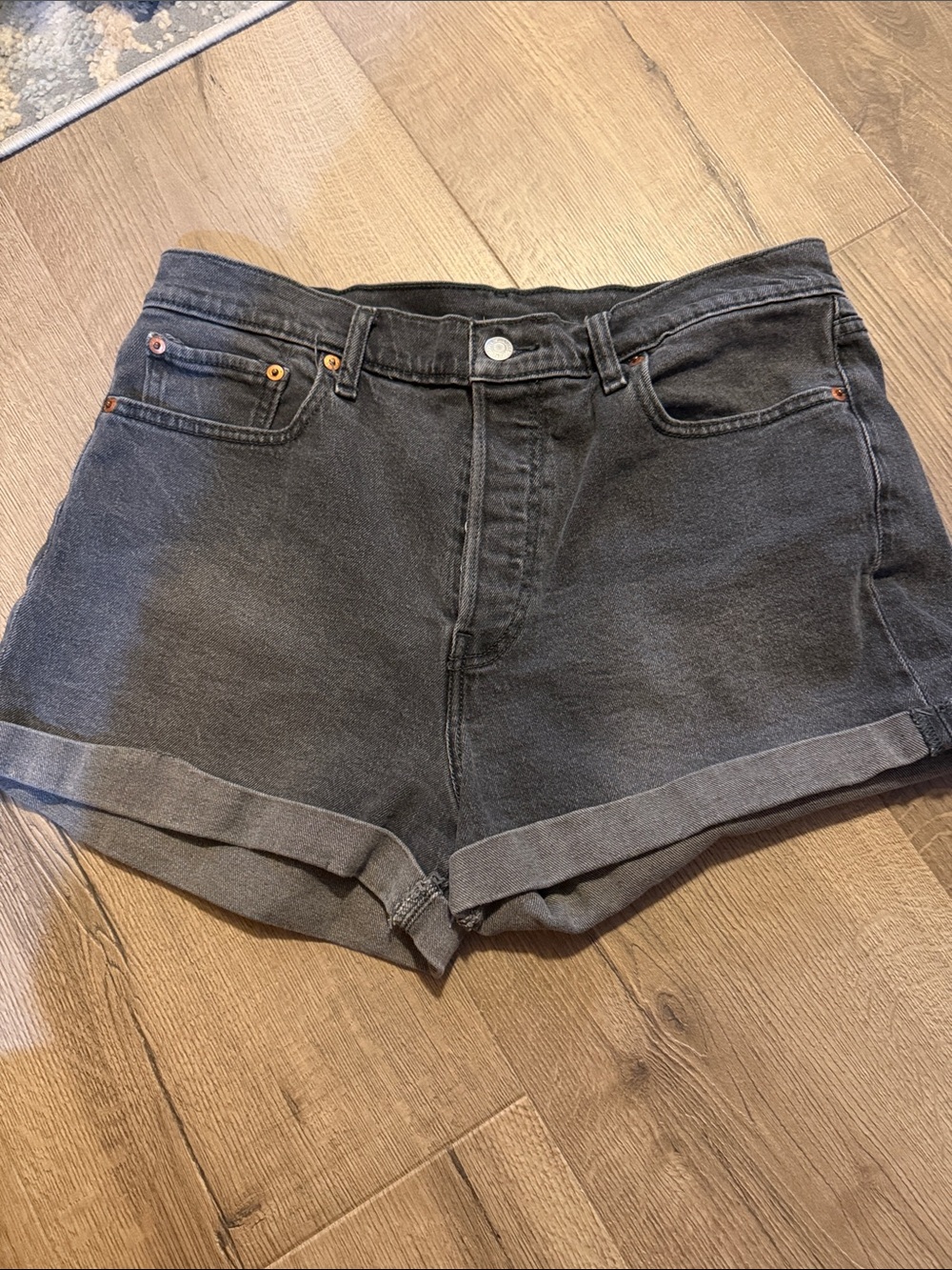 High-Rise Black Rolled Hem Denim Shorts